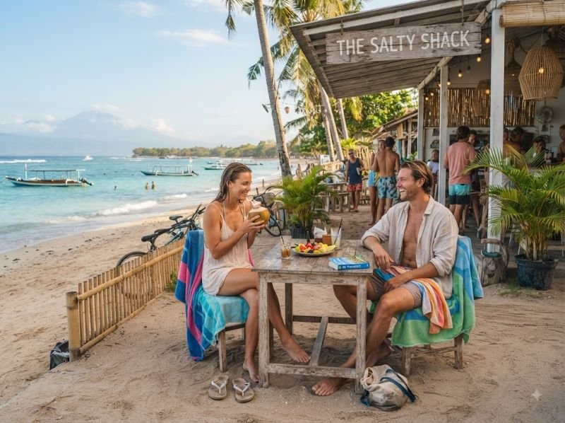 Gili Trawangan cafe stop after swimming near the beach