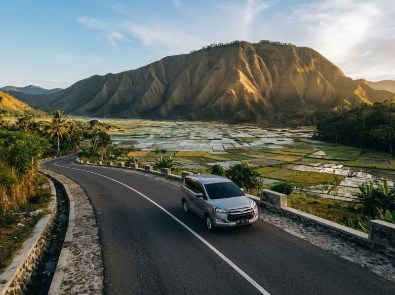 Scenic road through Sembalun Indonesia in East Lombok