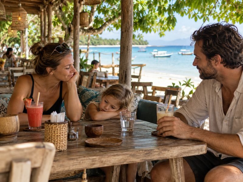 child resting at gili air cafe