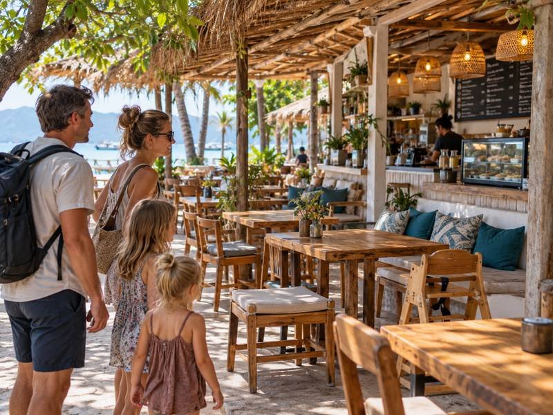family choosing cafe gili air