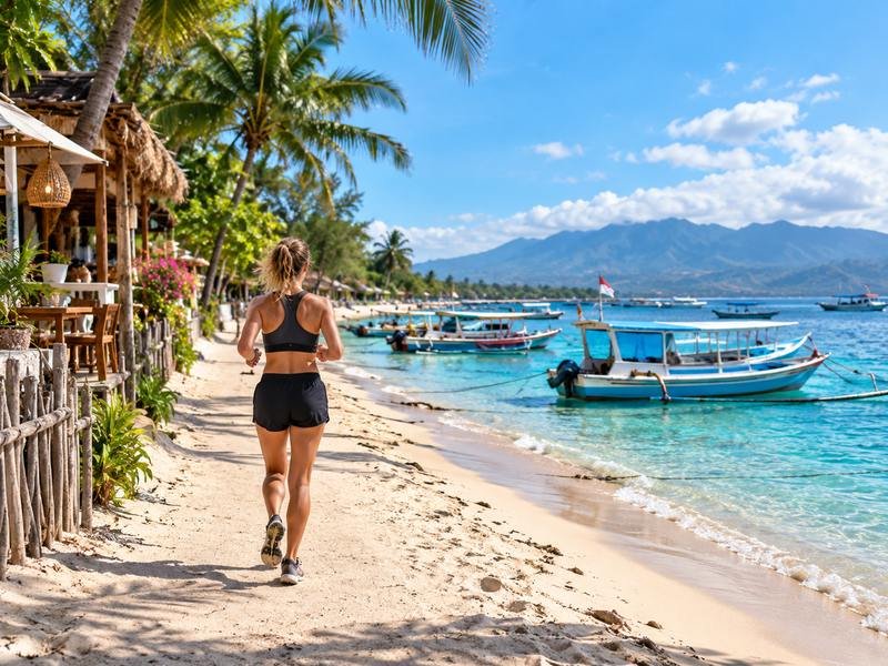 gili air running on beach path