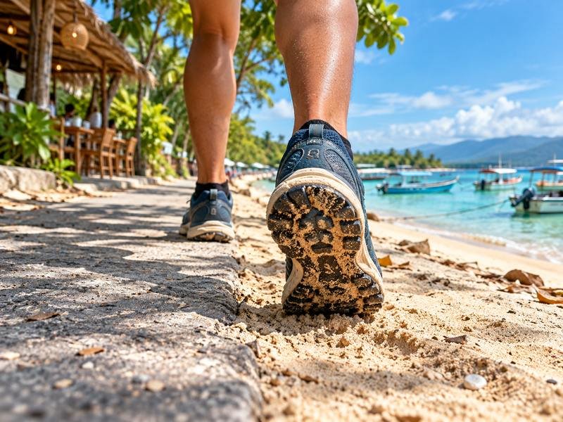running shoes on sandy gili air path