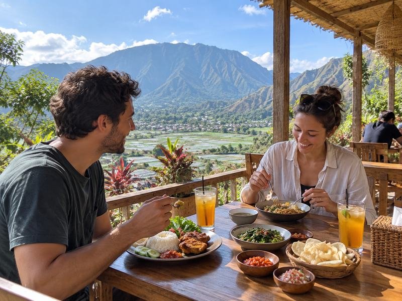 sembalun restaurant with mountain view
