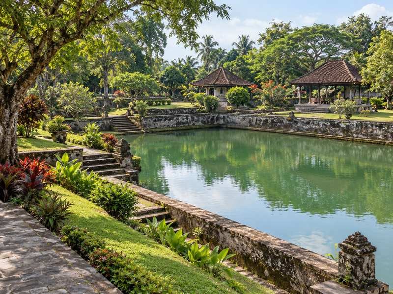 Landscaped gardens and water features at Taman Narmada in West Lombok