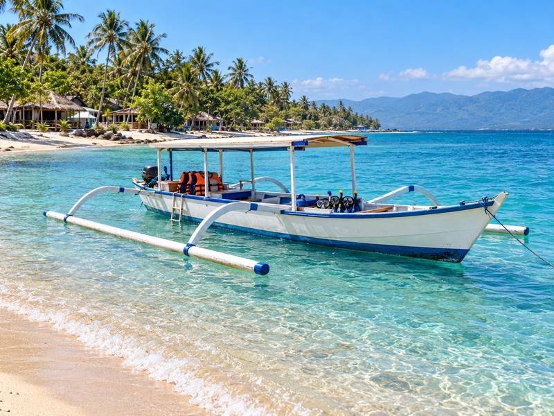 Snorkeling boat beside the coast of Gili Air