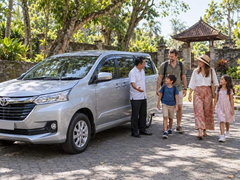 a local driver transports a family of tourists